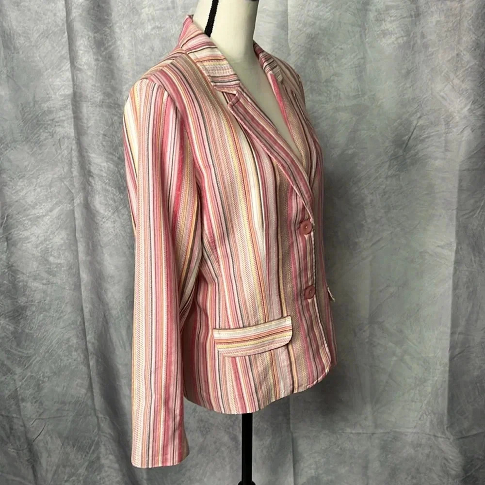 Dialogue Multi-Pink Striped Two Button Blazer - S… - image 3